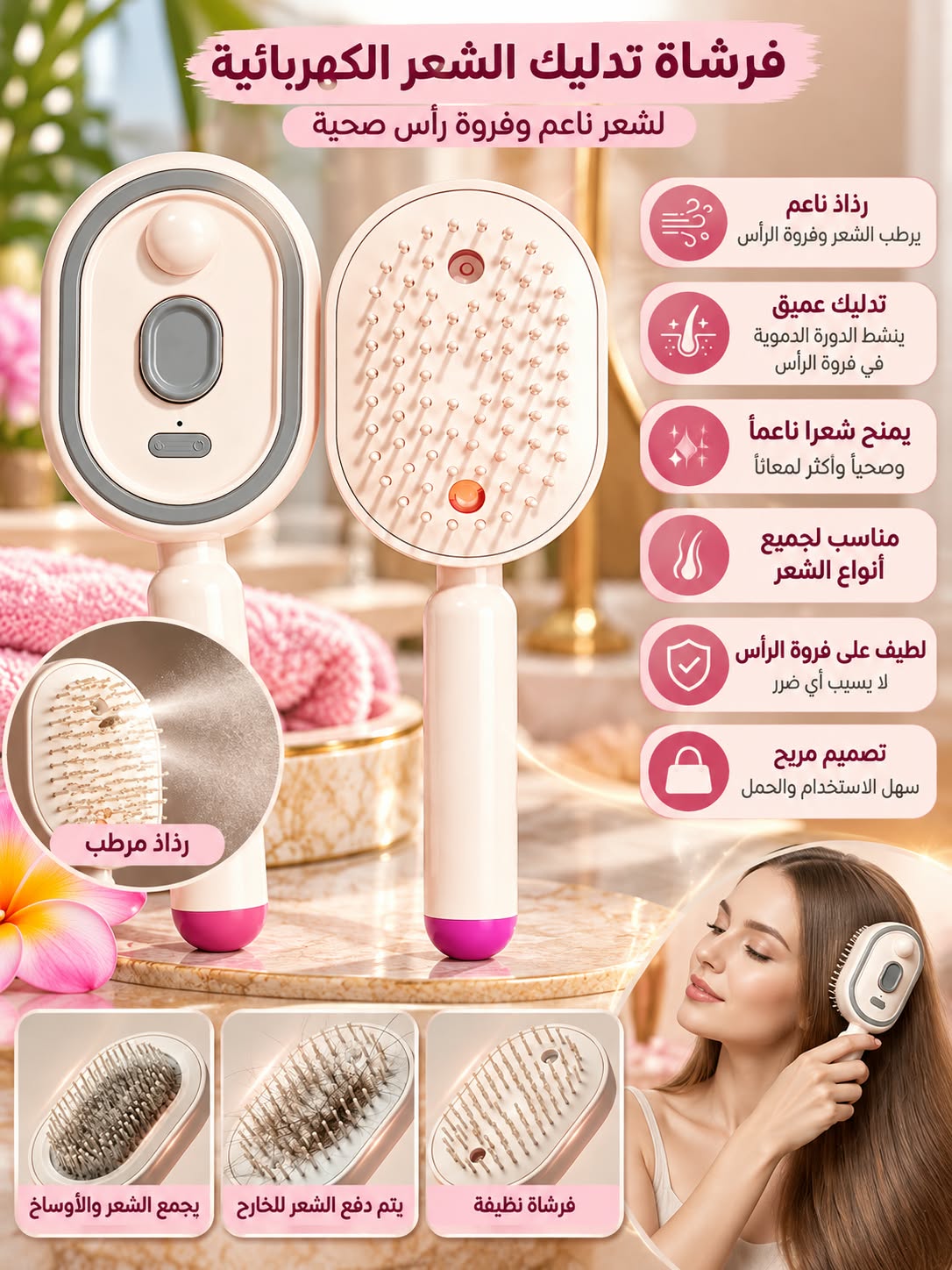 فرشاة تدليك فروة الرأس الكهربائية مع بخاخ مرطب